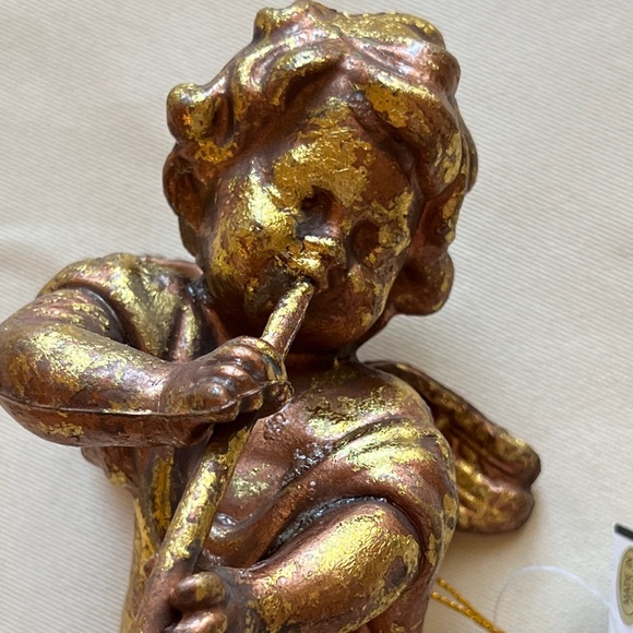 Set of (3) NWT Gold cherub angel w trumpet Christmas hanging ornaments 7” h x 4… - Picture 2 of 13
